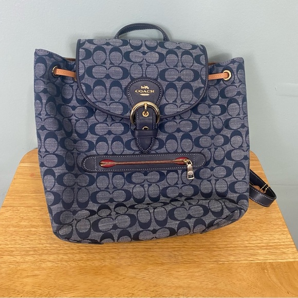 Coach Kleo Signature Chambray Denim Backpack Blue - Picture 1 of 8